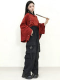 Knot Sleeve Style with Long in Buttons Chinese Ornate Red Unisex Top