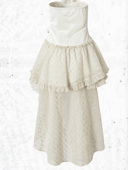 Victorian Punk Off-White Faux Two-Piece Asymmetric Tube Dress - NO ROMANCE