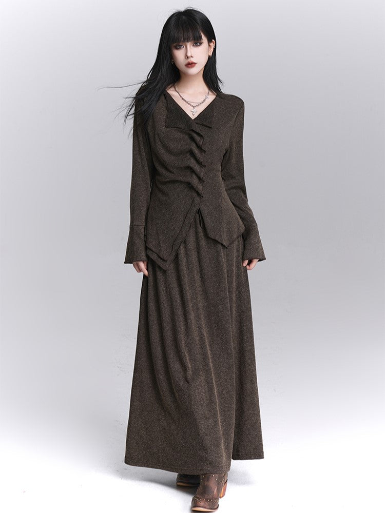 Ankle-Length Coffee Gothic Waist Skirt Elastic