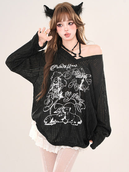 Locker sitzendes Neckholder-Stricktop mit Animalprint in Weiß/Schwarz