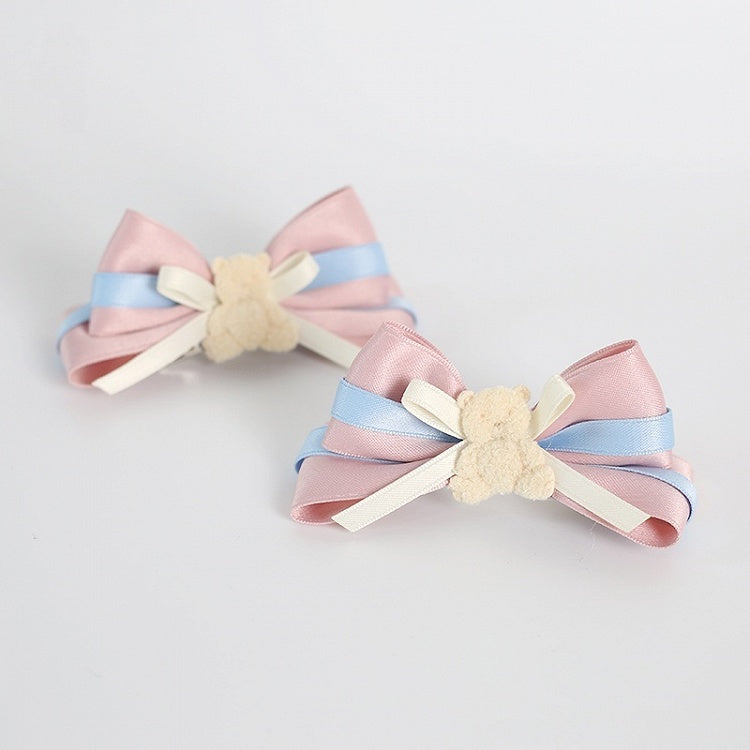 Blue A Bowknot with 3D Pair Decorations Pink Bear of Cute Hairclips
