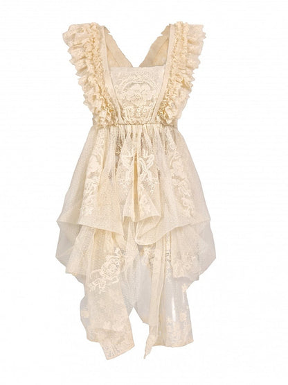 Dotted Tulle & Lace Apron in Romantic Goth Apricot Style - Blood Supply