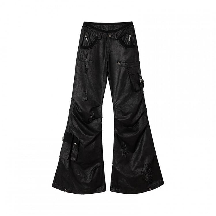Schwarze Cargohose mit niedriger Taille und schmaler Passform und ausgestelltem Bein
