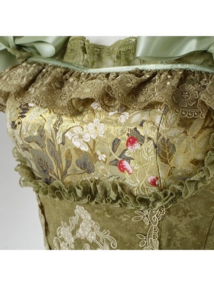 Dark Green Floral Lace Boned Corset with Satin Bow - Yimu Walnut