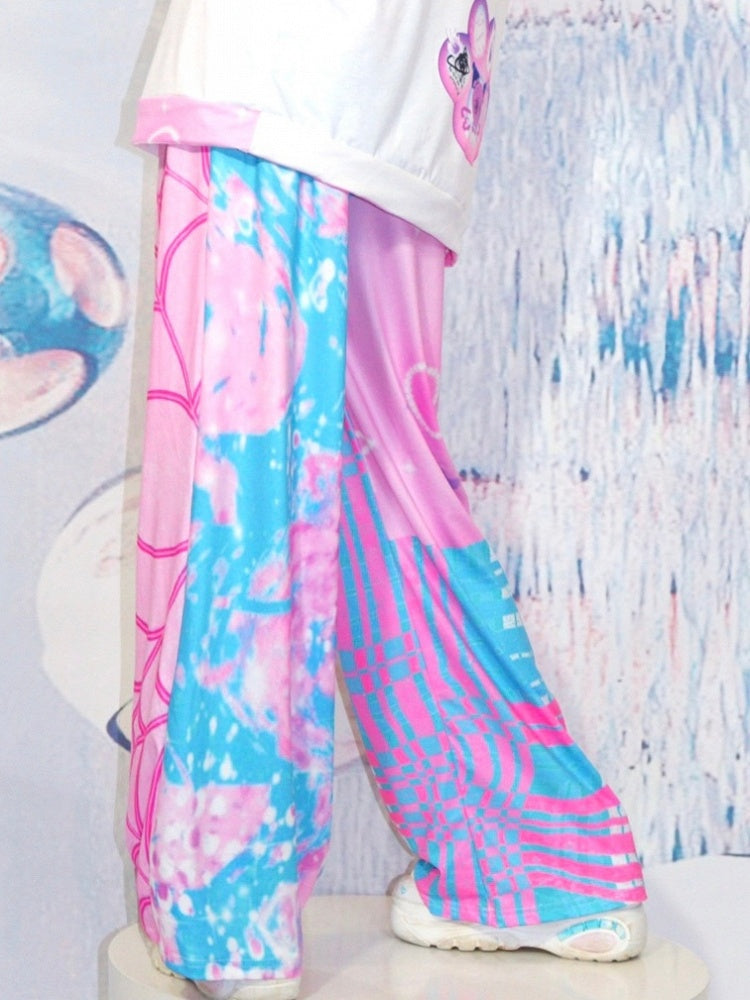 Plaid Pattern Y2K Web BluePink Flare Pants And Spider Silhouette