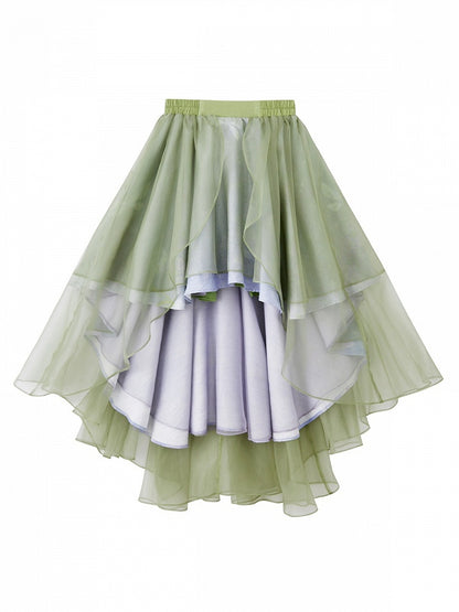 Elegant Green Layered High-Low Skirt - Zao Jing Ji