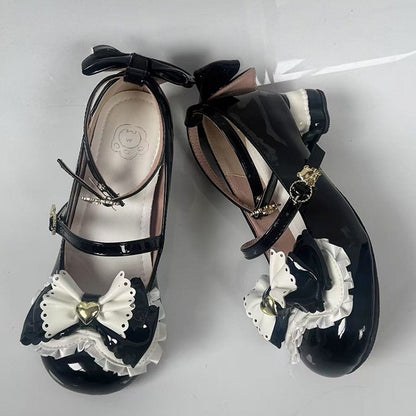 Sweet Lolita with - -Bear Mid-heel Black Mary Heel Janes