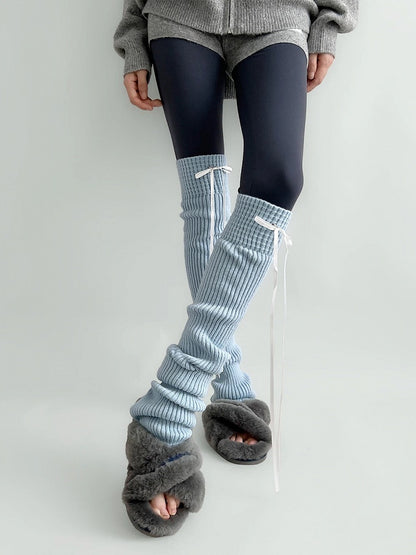 (3 Ribbed Bow Detachable Colors) Leg Warmers