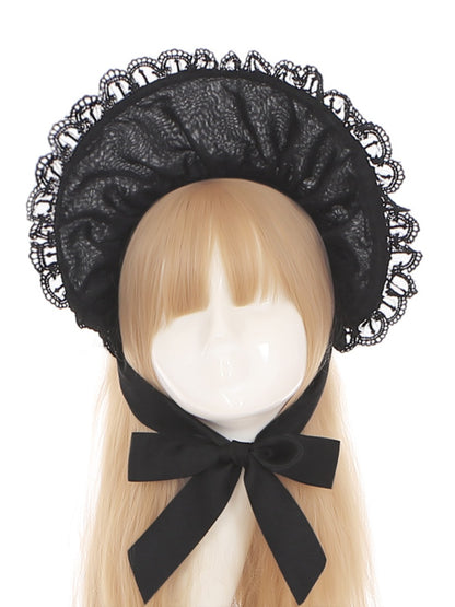 ゴシックロリータクロブラックレーストリムボンネット