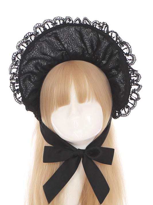 ゴシックロリータクロブラックレーストリムボンネット