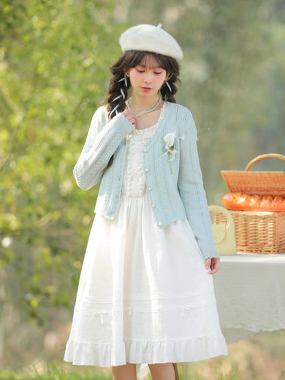 Yume Kawaii Blue Floral Embellishment Knitted Cardigan