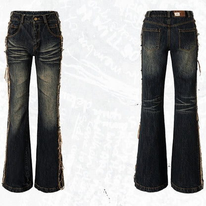 Fishtail Punk Schnürdetail Wasteland Dark Jeans Saum Raw Blue