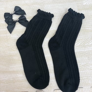 4 paires de chaussettes à revers détachables en coton froufrous colorées avec nœud