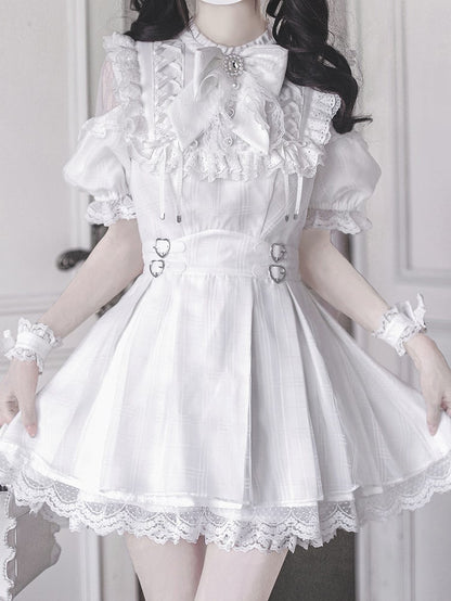Waist Kei with Dress Neckline Buckles Heart Open Lace-up Jirai Shoulder White