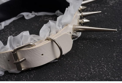 White Gothic Handmade Studs Detail Ruffled KC