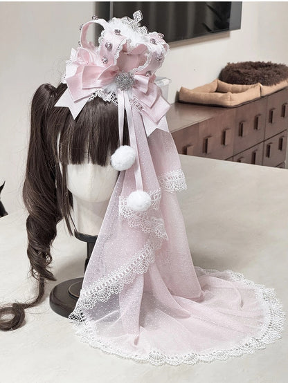 6 with (Pom-Pom Head Mini Veil Color Hat Options Accents) Lace Lolita