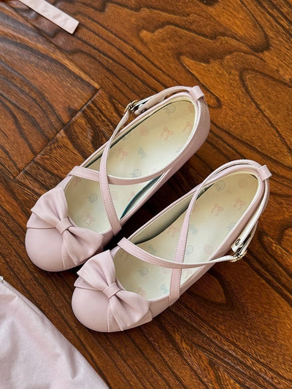 6cm Lolita Mid-heel Top Bow PU Shoes Straps Crisscross with Pink