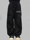 mit Buchstaben Hose Applikation Schnitt Grau Tinte Dunkel Druck Ödland Weites Bein Punk
