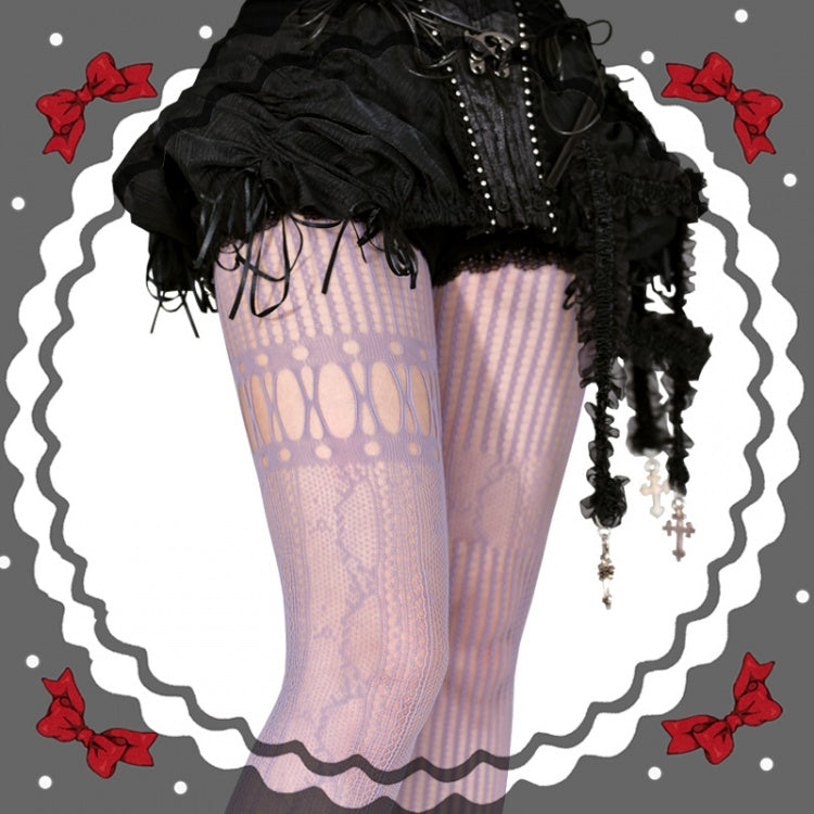 Red / Purple / Black / White Asymmetrical Cutout Fishnet Tights