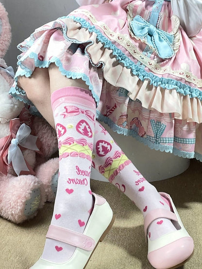 Calf Socks Lolita Style Colors) (3 Motif Teddy Cute Sweet