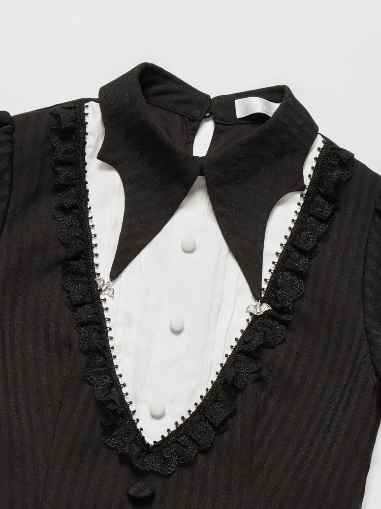 Gothic Bat Juliette Collar Black Sleeves with Wings Top Striped Lolita