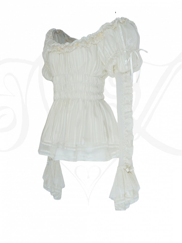Lace with Beige Lolita Blouse Off-the-shoulder Cuffs