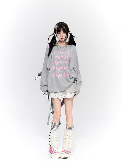 Print with Pink Knit Gray Top White Striped Waffle Bunny Letter Ears