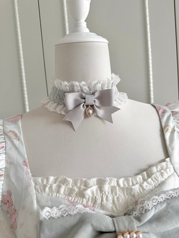 Pink/Green Bow Lace Choker - Shi Zhai Xin