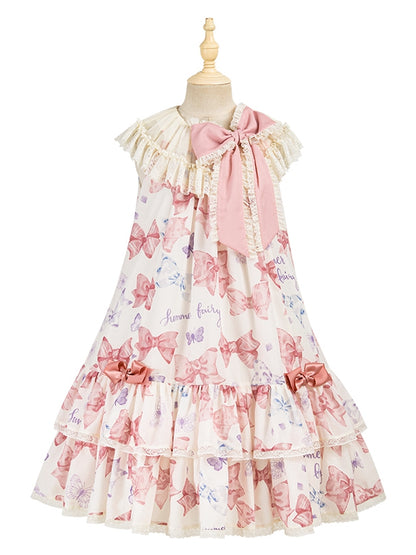 Pink Big Bowknot on Neckline Bows Double Layered Lolita Dress