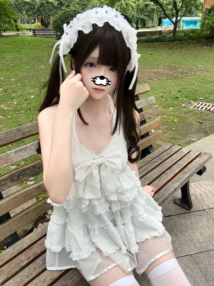 with Mini Innocent Halter Empire Trim Soft Dress White Waist Lace Tiered