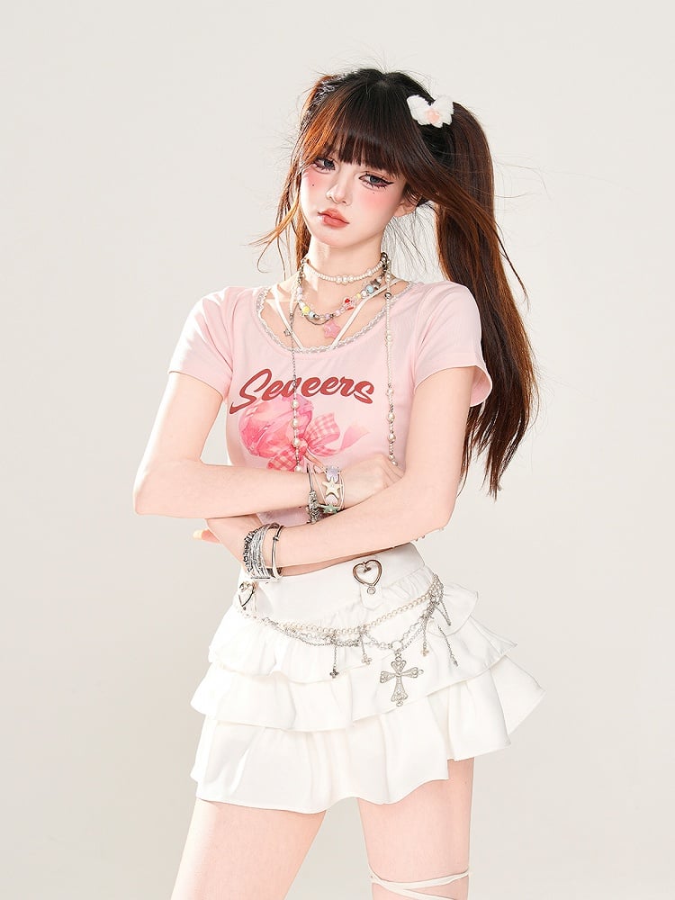 Trim Sweet Lollipop Print Spitzen-T-Shirt Rosa/Apricot Glamorous Cropped