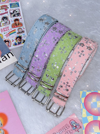 with – Buckles Twin Colors Waist Belt Glitter Punk Stud 7