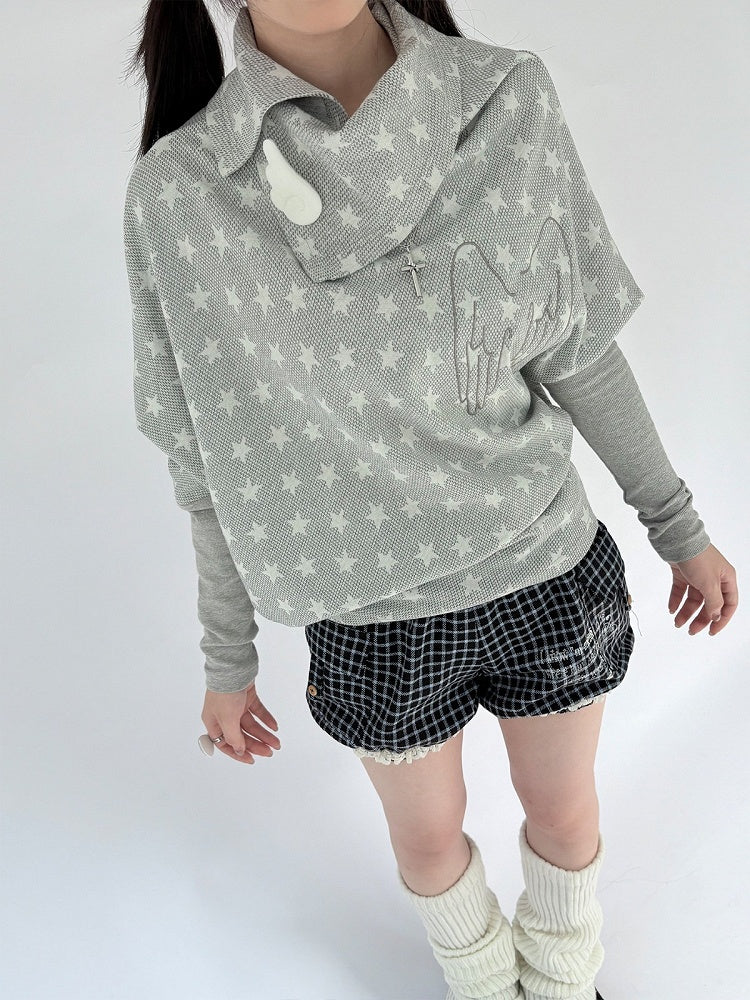 and Wings Pattern Top Sleeve with Angel Gray Star Long