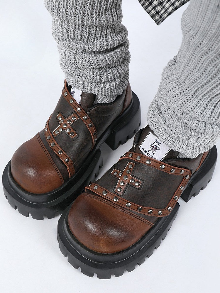 Brown with Shoes - Cross Fashion Chunky Platform Millard Applique