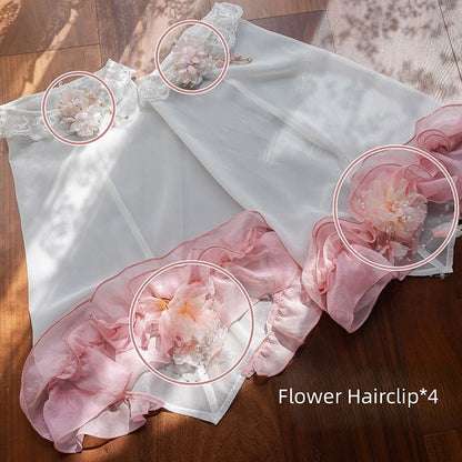 Flower Detachable 4 Hairclips Bell With Sleeves Pink