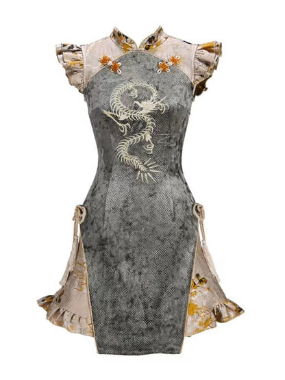 龍の刺繍ゴスチャイナドレス