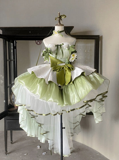 Green White Jacquard Corset Belt with Large Bow - POSHEPOSE