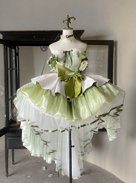 Green White Jacquard Corset Belt with Large Bow - POSHEPOSE