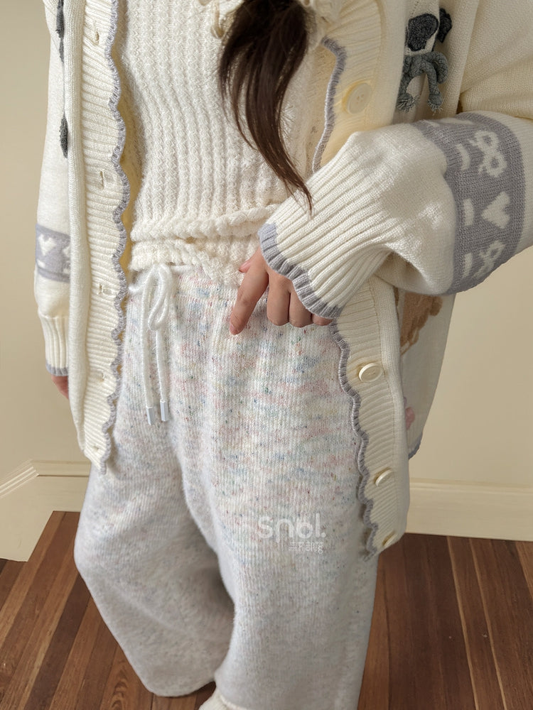 Bunte Strickhose mit hoher Taille und weitem Bein