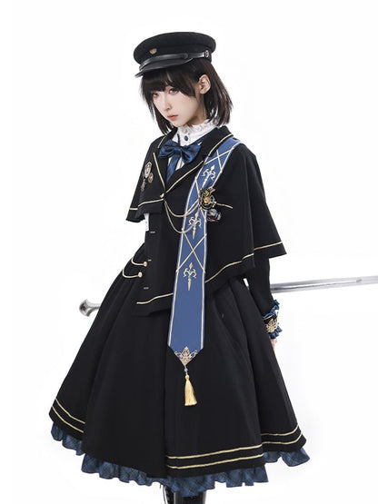 Detail Black Asymmetrical and Blue with Sash Cape Tassel