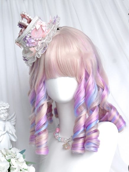 Roman Full Macaroon Wigs Bangs With Medium Color Curly