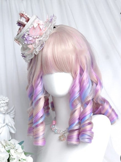 Roman Full Macaroon Wigs Bangs With Medium Color Curly