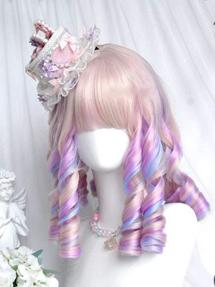 Roman Wigs Medium Macaroon Full Bangs With Color Curly