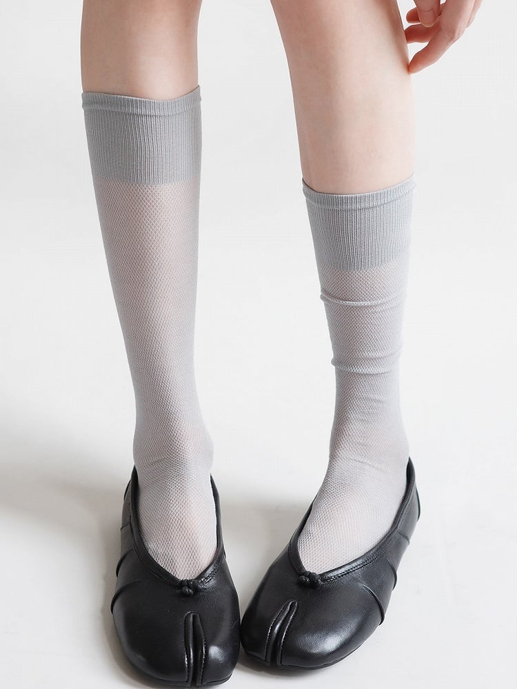 Split-Toe Ribbed Sheer Mid-Calf Socks, Minimalist, 4 Colors - Night Experiment