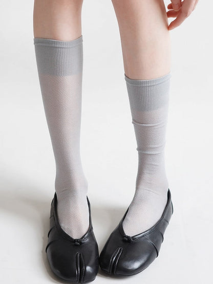 Split-Toe Ribbed Sheer Mid-Calf Socks, Minimalist, 4 Colors - Night Experiment