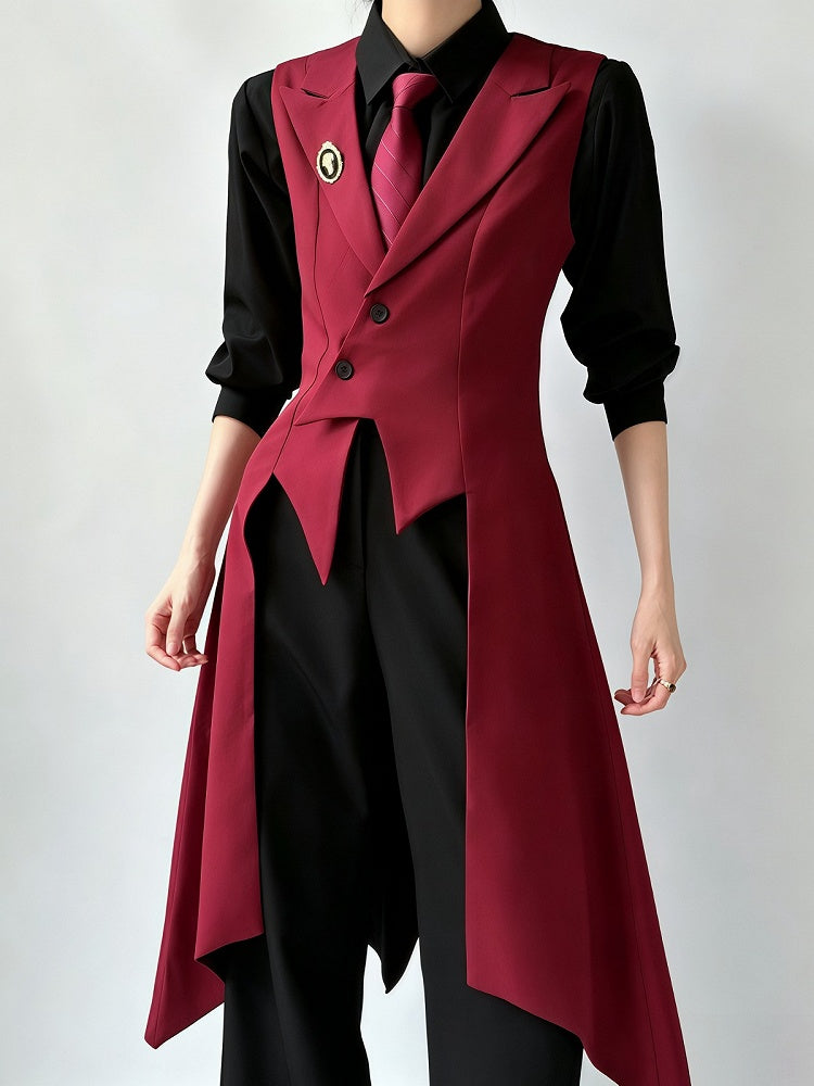 Swallow-Tail Red Elegant Prince Long Waistcoat - ROAE