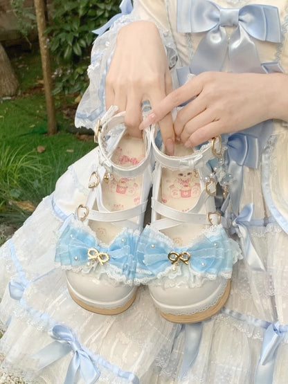 Blue Hanayome Bow Accents Sweet Lolita Platform Shoes