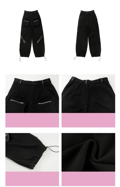 ゴシックブラックバックルカーゴパンツ（ドローストリングカフ付き）