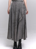 Gray Wasteland Punk Splatter with Ankle-Length Asymmetric Skirt Pattern Ruffle