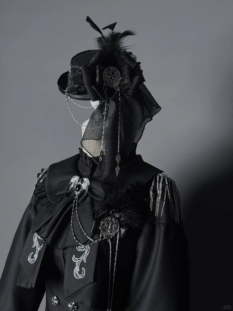 Hat Chain Black Lolita with Feathers Mini Decorations Gothic and